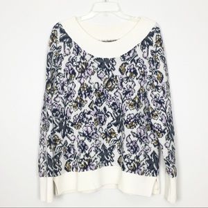 LOFT Mohair‎ Cream Floral Sweater L